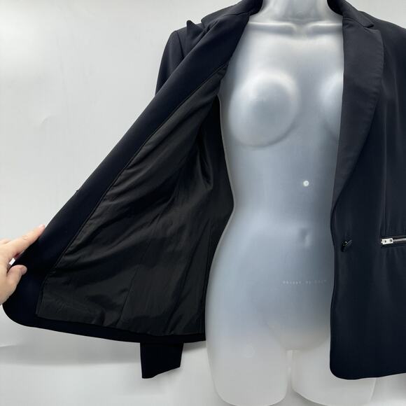 rag & bone Zipper Detail 1-Button Blazer Sz 6 Black Leather Detail Corporate - Picture 5 of 16